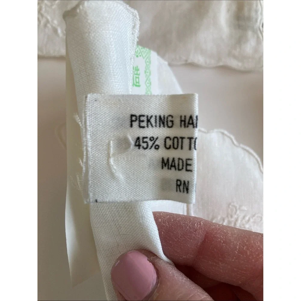 Vtg Peking Handicraft Cocktail Napkin Drink Slipper White Linen Blend Set of 12‎